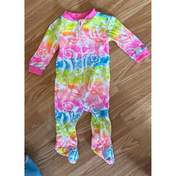 Baby Footed Pajamas 0-3M Floral Tied Dye Animal Prints Zip & Snap - Picture 3 of 14
